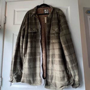 Olive green plaid button down with fleece lining